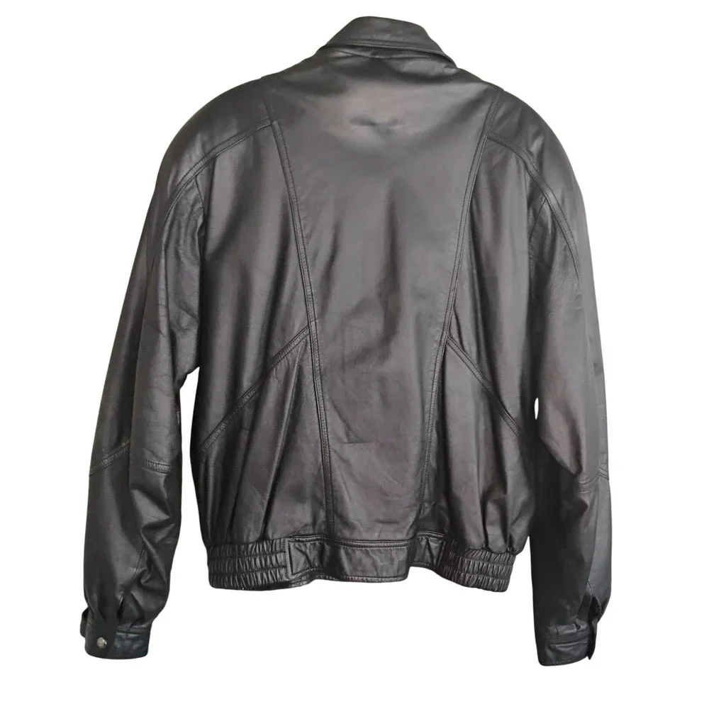 VTG‎ Byrnes & Baker Mens Black Leather Bomber Jacket XL Long Thinsulate Lined